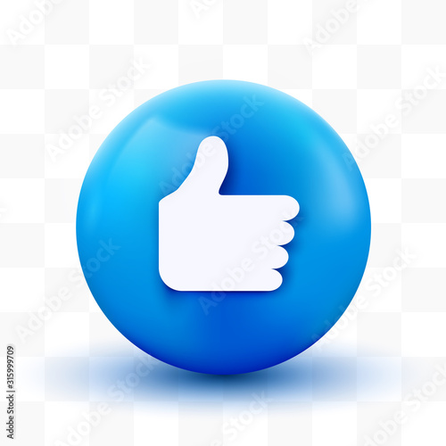 3D thumb up ball sign Emoticon Icon Design for Social Network. Modern like Emoji.