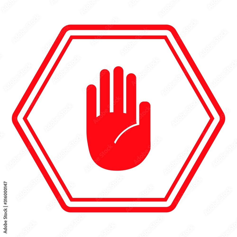 Stop Sign, white color hand on red city road sign. Stop Sign, white color hand on red city road sign.