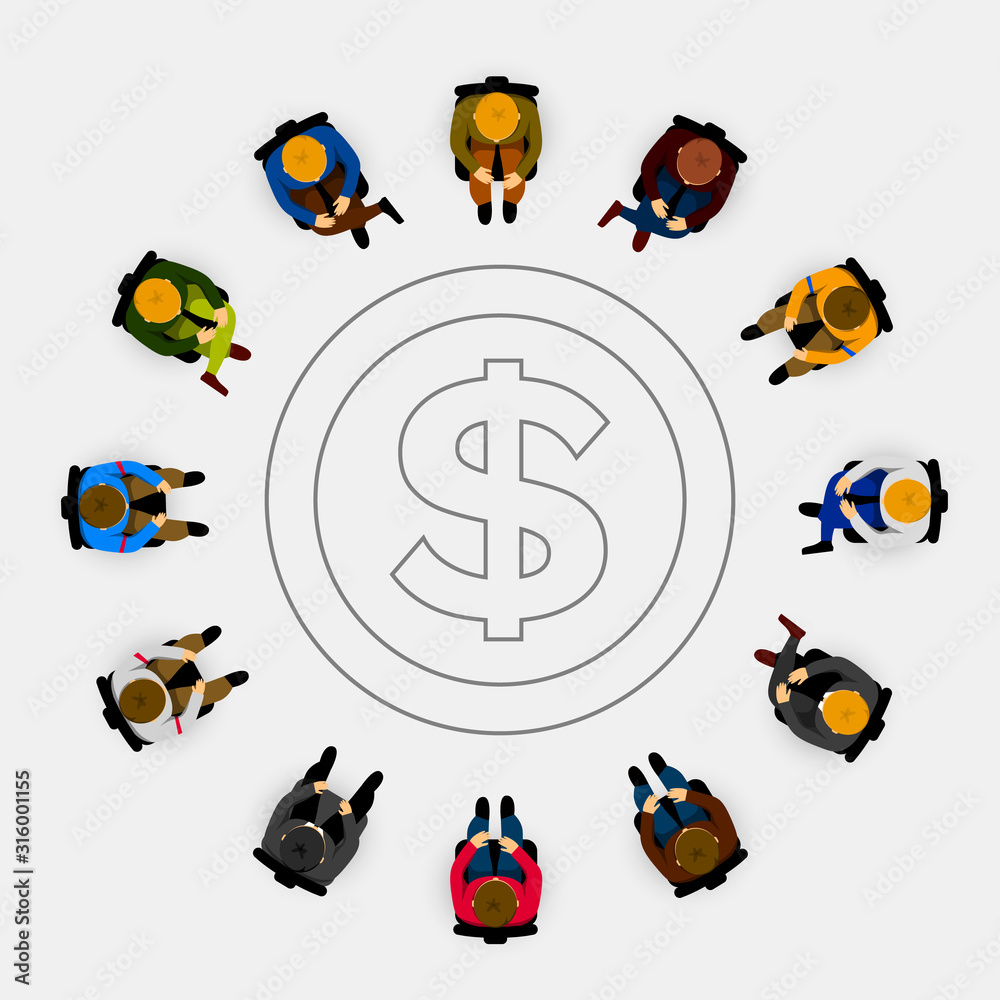 People sitting in a circle on white background. People sitting in a circle on white background.