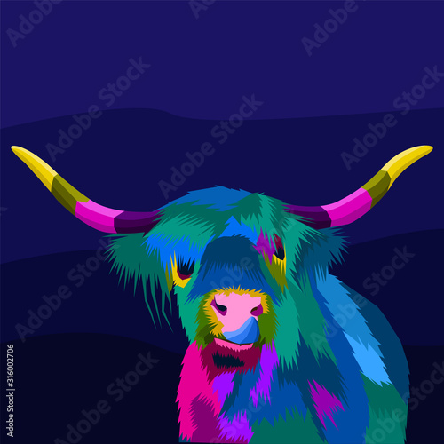 colorful buffalo pop art portrait,can be used to design for T-shirt, card, poster, invitation. Vector illustration