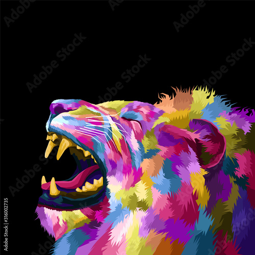 colorful lion king pop art portrait,can be used to design for T-shirt, card, poster, invitation. Vector illustration