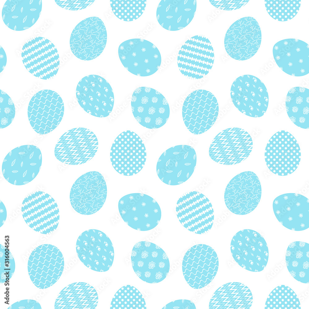 Cute Happy Easter seamless pattern with mess of blue eggs with tender white decoration. Gentle turquoise ornate eggs texture for Easters package, gift wrapping paper, textile, covers, greeting cards Cute Happy Easter seamless pattern with mess of blue eggs with tender white decoration. Gentle turquoise ornate eggs texture for Easters package, gift wrapping paper, textile, covers, greeting cards