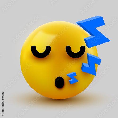 Emoji yellow Sleeping face. Cute Sleeping Emoticon. 3D illustration for chat or message.