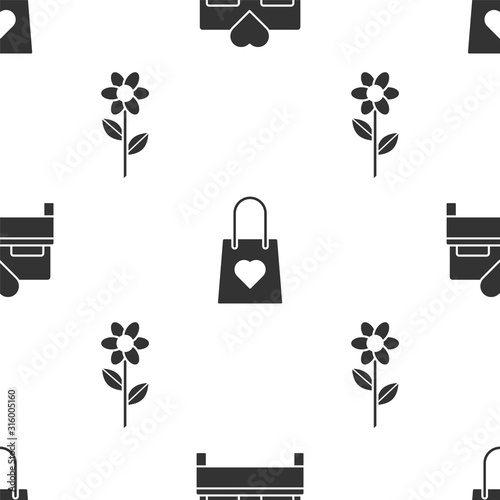 Set Bedroom, Shopping bag with heart and Flower on seamless pattern. Vector
