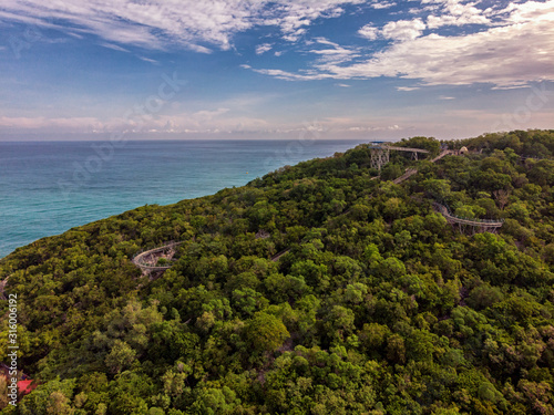 Aerial view on alpine coaster in Labadee, Haiti. Amazing adventure in the mountains.