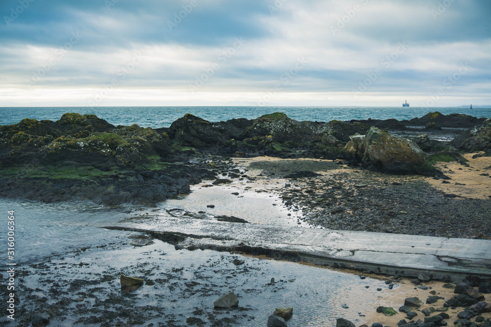 Shore and rocks at Elie's Beach, Fife, Scotland