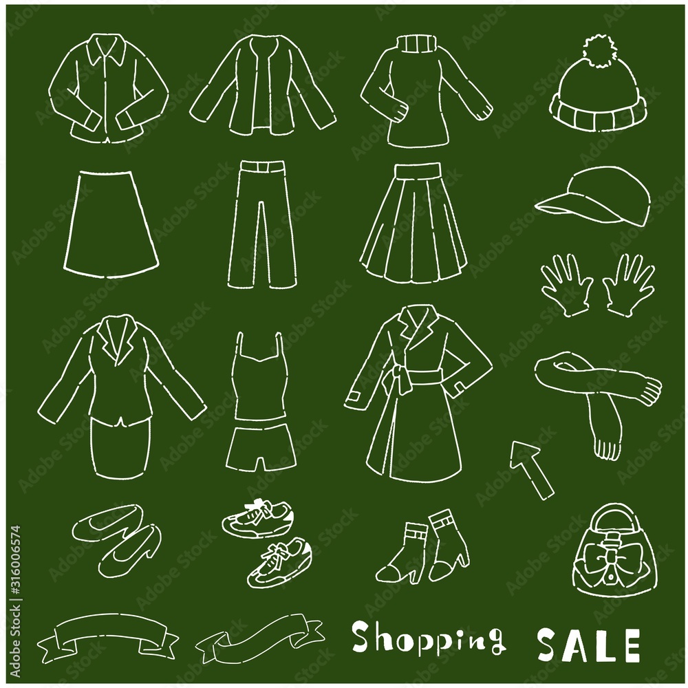 手書き風女性の服やカバンのイラストセット Stock Vector Adobe Stock