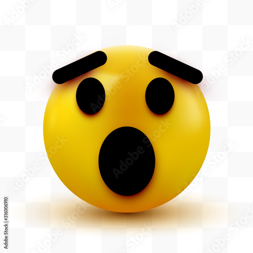 Surprised emoji isolated on white background, shocked emoticon.