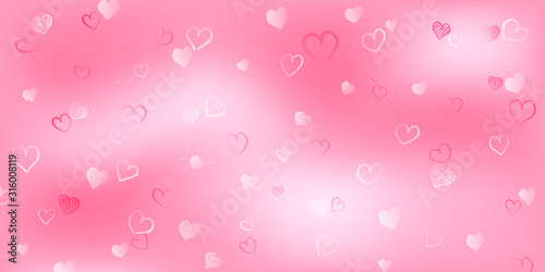 Background of small white hand drawn hearts on pink background. Illustration on Valentine's day