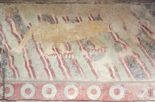 Puma mural, Mesoamerican pre-Hispanic painting located in Teotihuacan, Mexico