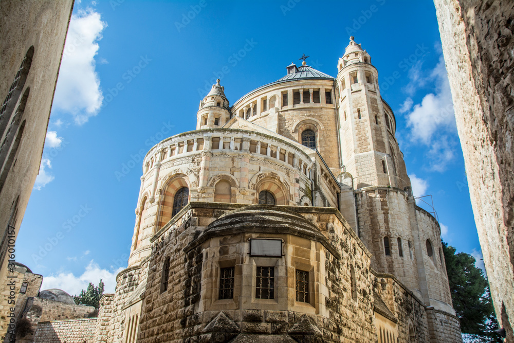 Christian church tower in Jerusalem Israel