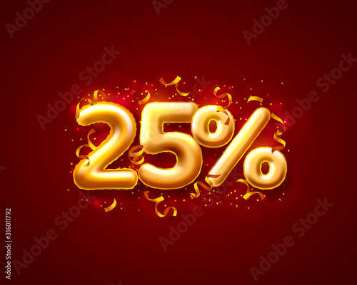 Sale 25 off ballon number on the red background.