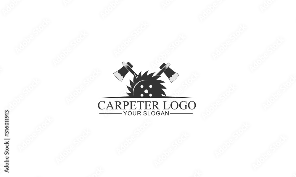Capenter industry logo design, Vintage carpentry or mechanic plane axe and saws wood working workshop handyman logo template vector icon illustration