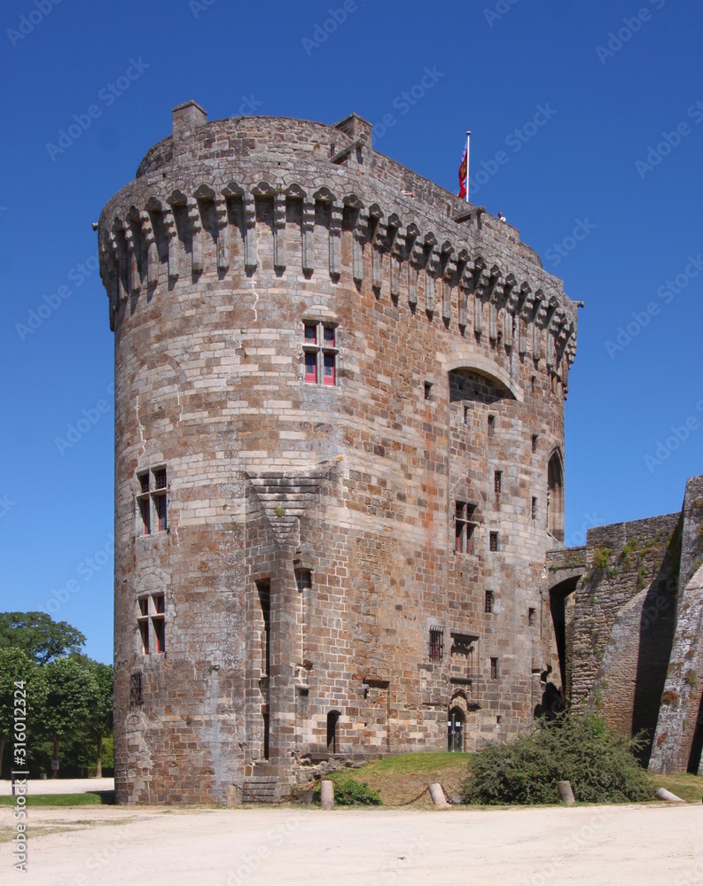 Fortified castle tower in the medieval city rampart of Dinan, Brittany in France