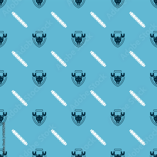 Set Moose head on shield and Hunting cartridge belt with cartridges on seamless pattern. Vector