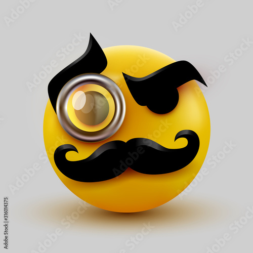 Gentleman emoticon. Sir icon with mustache and monocle.