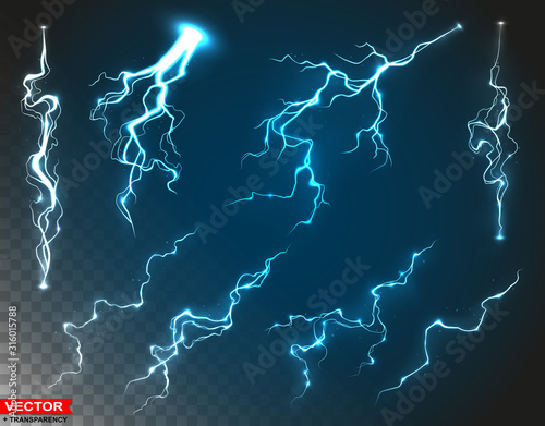 Wallpaper Mural Realistic thunder storm blue lightnings