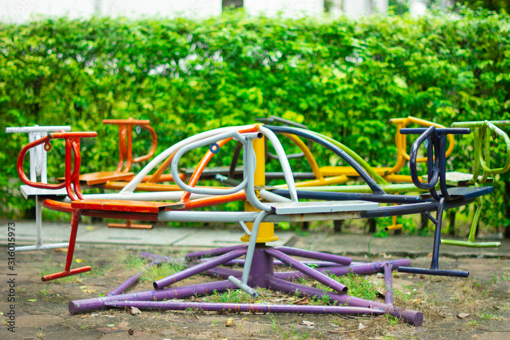 Colorful children's merry-go-round in the playground. Colorful children's merry-go-round in the playground.