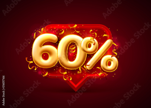 Sale 60 off ballon number on the red background.