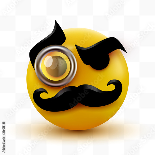 Gentleman emoticon. Sir icon with mustache and monocle.