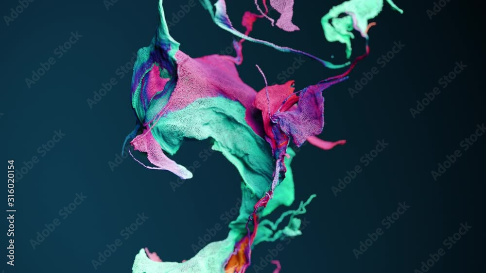 Abstract colorful particles fluid motion. Cg animation. Slow motion. Shallow depth of field.