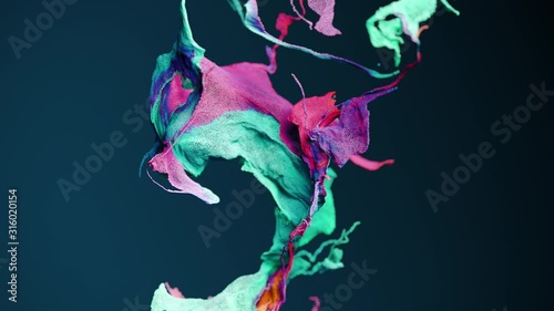 Abstract colorful particles fluid motion. Cg animation. Slow motion. Shallow depth of field.