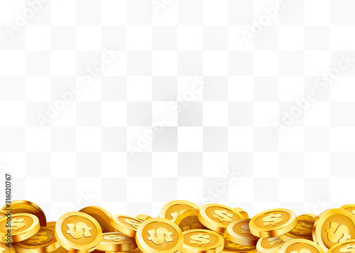 Golden shiny coins. Big bunch of old metal money. Precious expensive treasure.