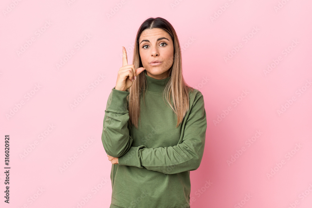 Young caucasian woman isolated having some great idea, concept of creativity. Young caucasian woman isolated having some great idea, concept of creativity.