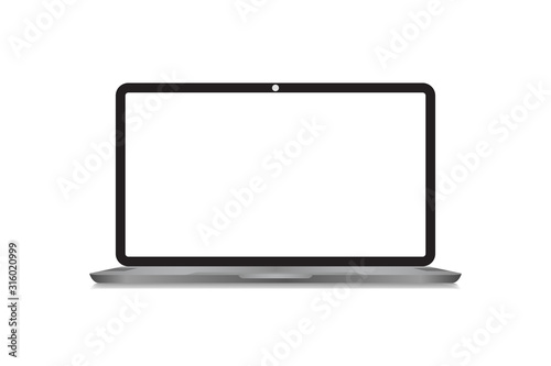 Realistic Laptop Display with a blank screen on a white background. Notebook vector illustration element.