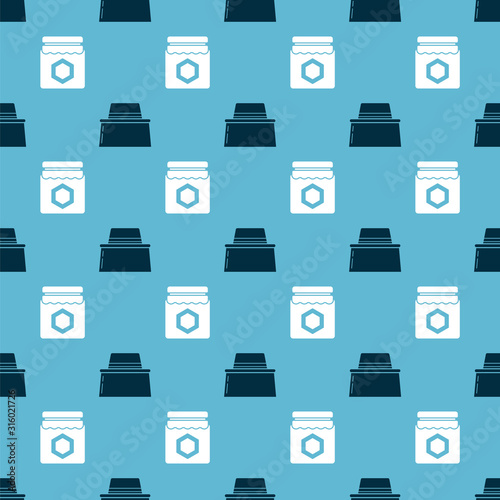 Set Beekeeper with protect hat and Jar of honey on seamless pattern. Vector