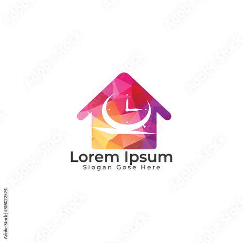 Home time clock logo design template.  time 24 hours smart logo concept.