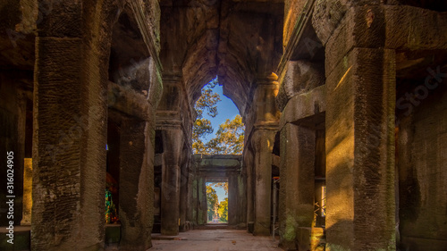 Inside view of a Angkor Wat temple in Cambodia at daytime