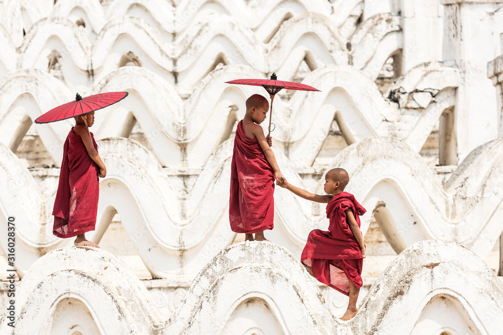 Burmese buddhist novice monks in Myanmar