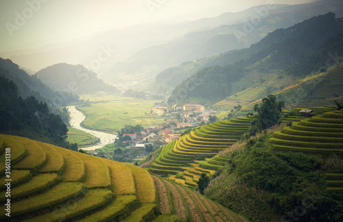 Rice fields on terraced of Mu Cang Chai  YenBai  Vietnam. Vietnam landscapes.