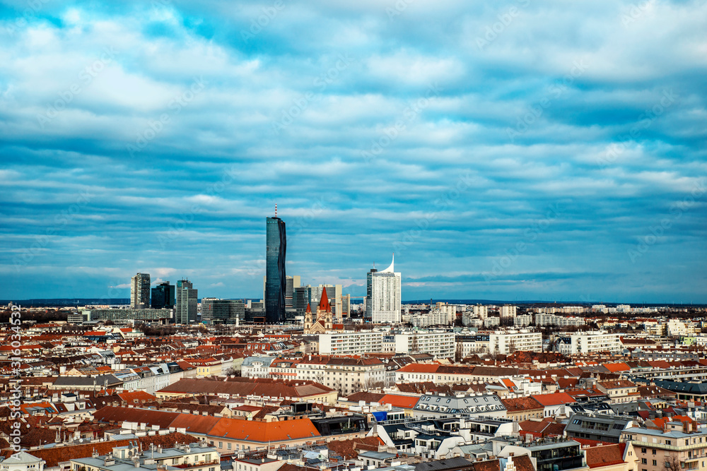 Φωτογραφία Vienna city panorama from the old Ferris wheel in Prater park, Austria