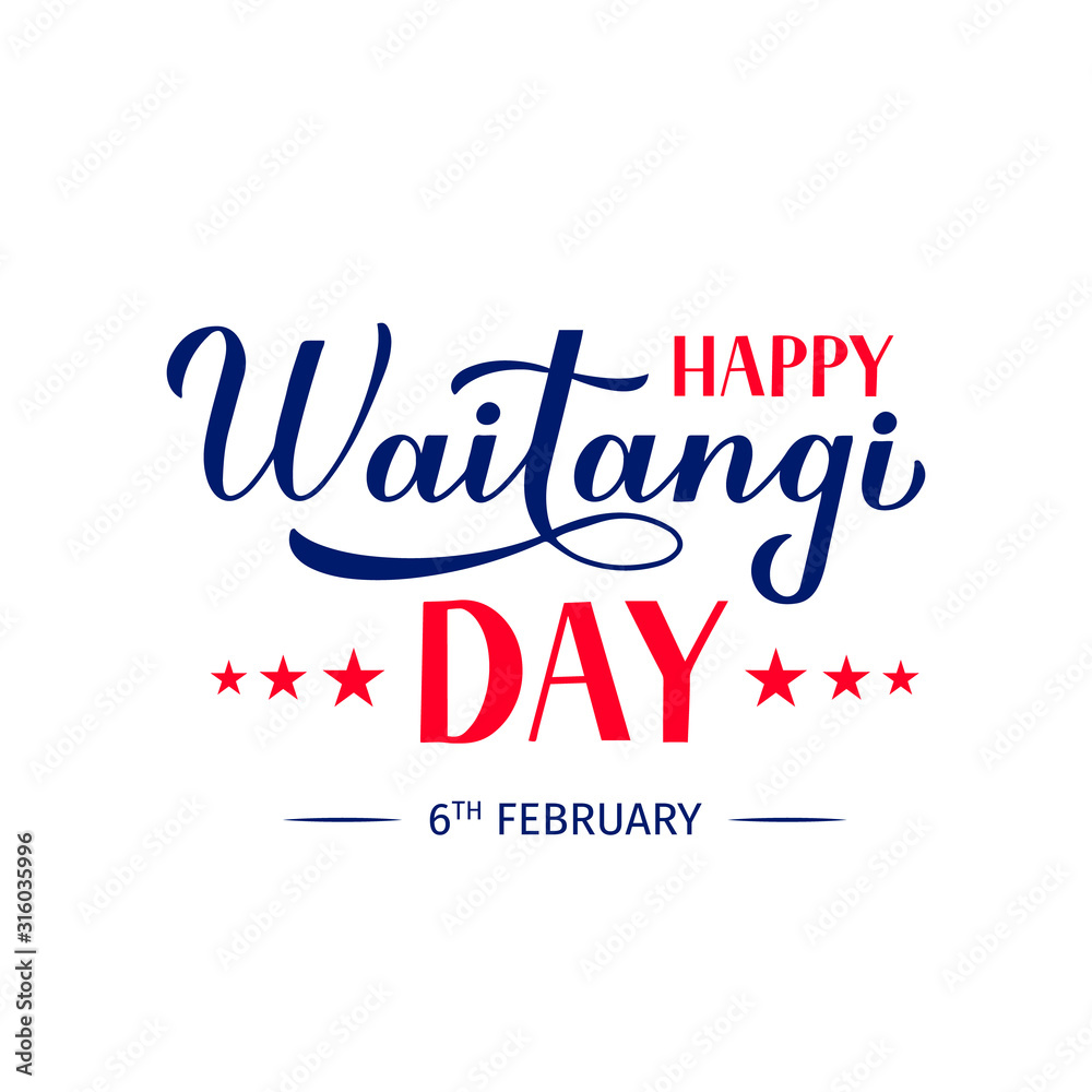 Happy Waitangi Day calligraphy hand lettering isolated on white. New Zealand holiday typography poster. Easy to edit vector template for greeting card, banner, flyer, sticker, etc. Happy Waitangi Day calligraphy hand lettering isolated on white. New Zealand holiday typography poster. Easy to edit vector template for greeting card, banner, flyer, sticker, etc.