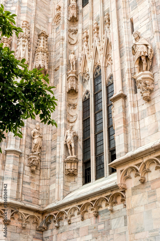 Part of the exterior wall of the magnificent Milan Cathedral (Il Duomo)