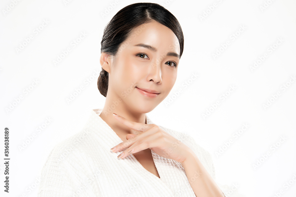 Portrait beautiful young asian woman clean fresh bare skin concept. Asian girl beauty face skincare and health wellness, Facial treatment, Perfect skin, Natural make up, on white background Portrait beautiful young asian woman clean fresh bare skin concept. Asian girl beauty face skincare and health wellness, Facial treatment, Perfect skin, Natural make up, on white background
