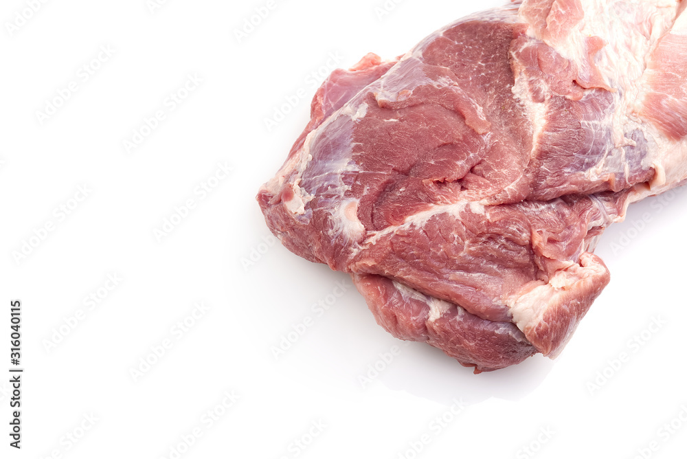 Pork neck carbonade. Fresh raw pork meat. Isolated on white background. close up