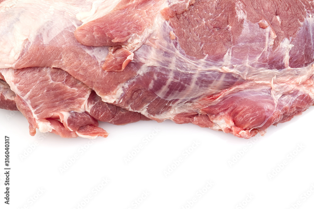 Pork neck carbonade. Fresh raw pork meat. Isolated on white background. close up