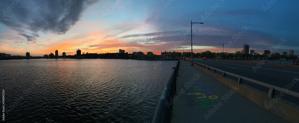 Sunset from the Harvard Bridge on Charles River