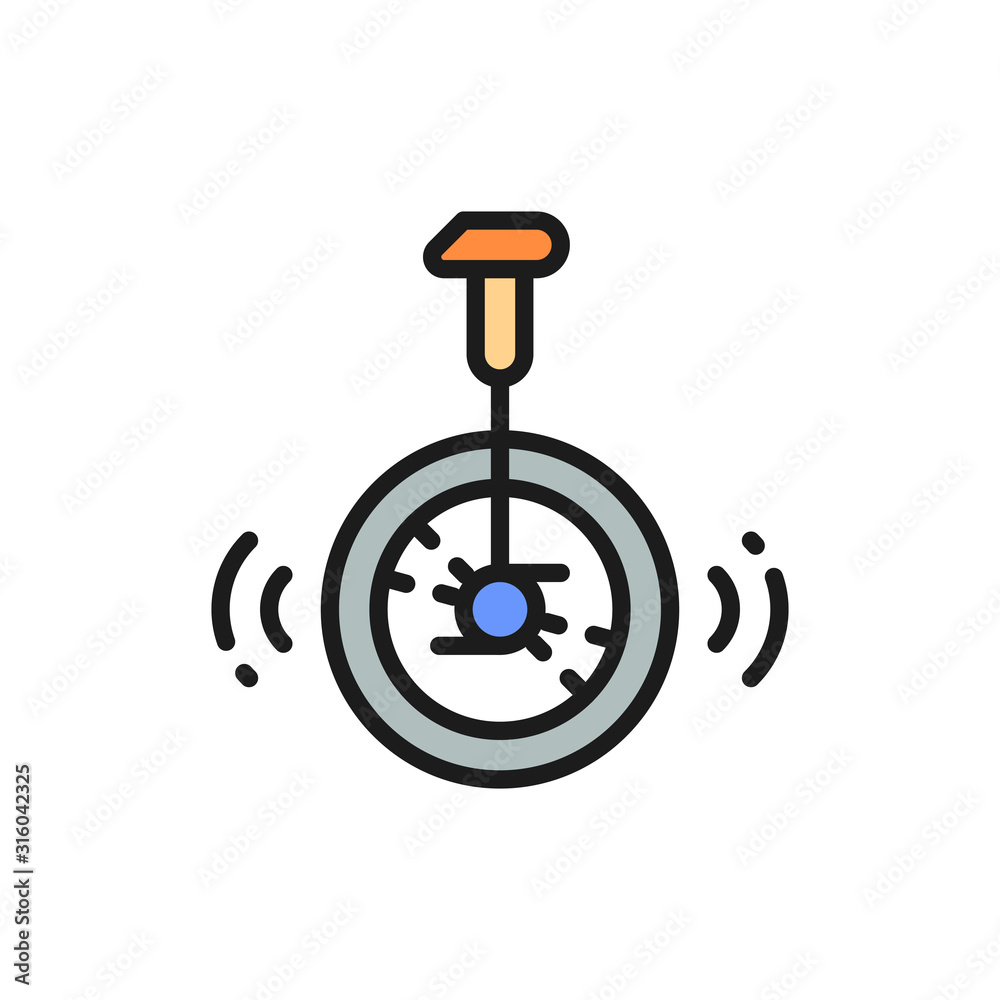 Unicycle, bike, circus flat color line icon. Unicycle, bike, circus flat color line icon.