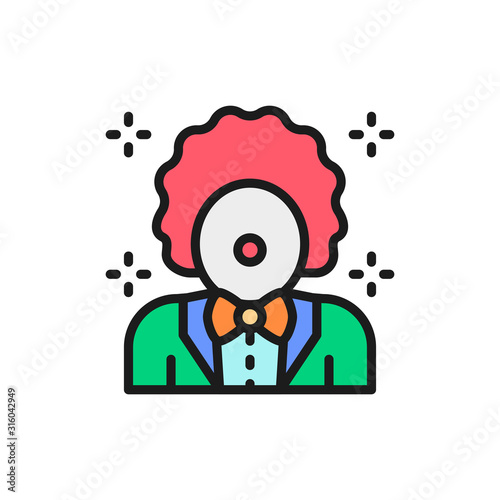 Vector clown, animator in circus flat color line icon.