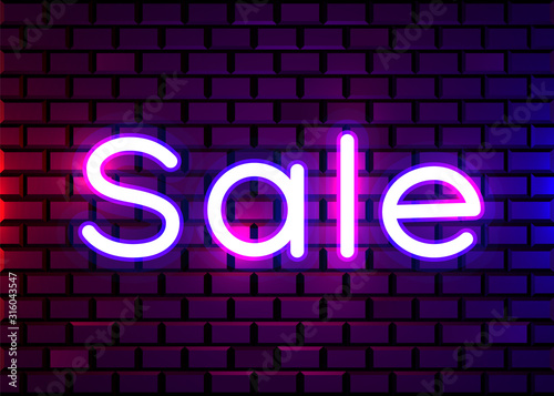 Neon sign, the word Sale on dark background. Discount Background for your design, greeting card, banner.