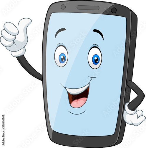 Cartoon mobile phone mascot giving a thumbs up