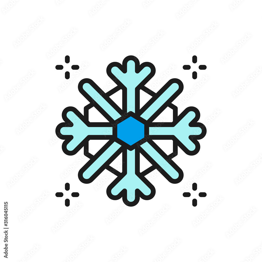 Snowflake, snow, winter flat color line icon. Snowflake, snow, winter flat color line icon.