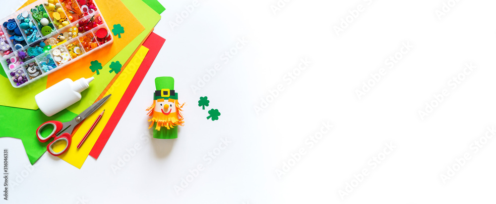 Leprechaun paper craft. St.Patrick 's Day. Material for creativity.