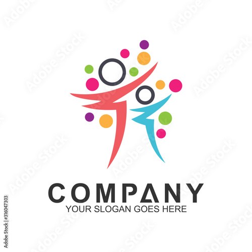 family logo with colorful bubbles, healthy people, adoption symbol, foundation and community care icon, parents and children vector, helping logo