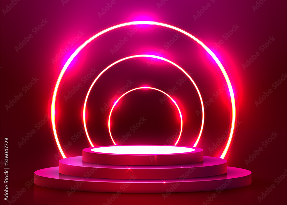 Abstract round podium illuminated with spotlight. Award ceremony concept. Stage backdrop. Abstract round podium illuminated with spotlight. Award ceremony concept. Stage backdrop.