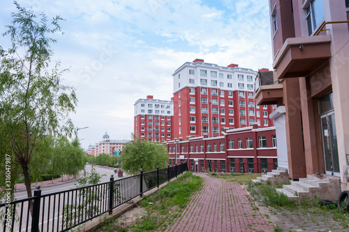 China, Heihe, July 2019: Residential district, streets of the Chinese city of Heihe in the summer